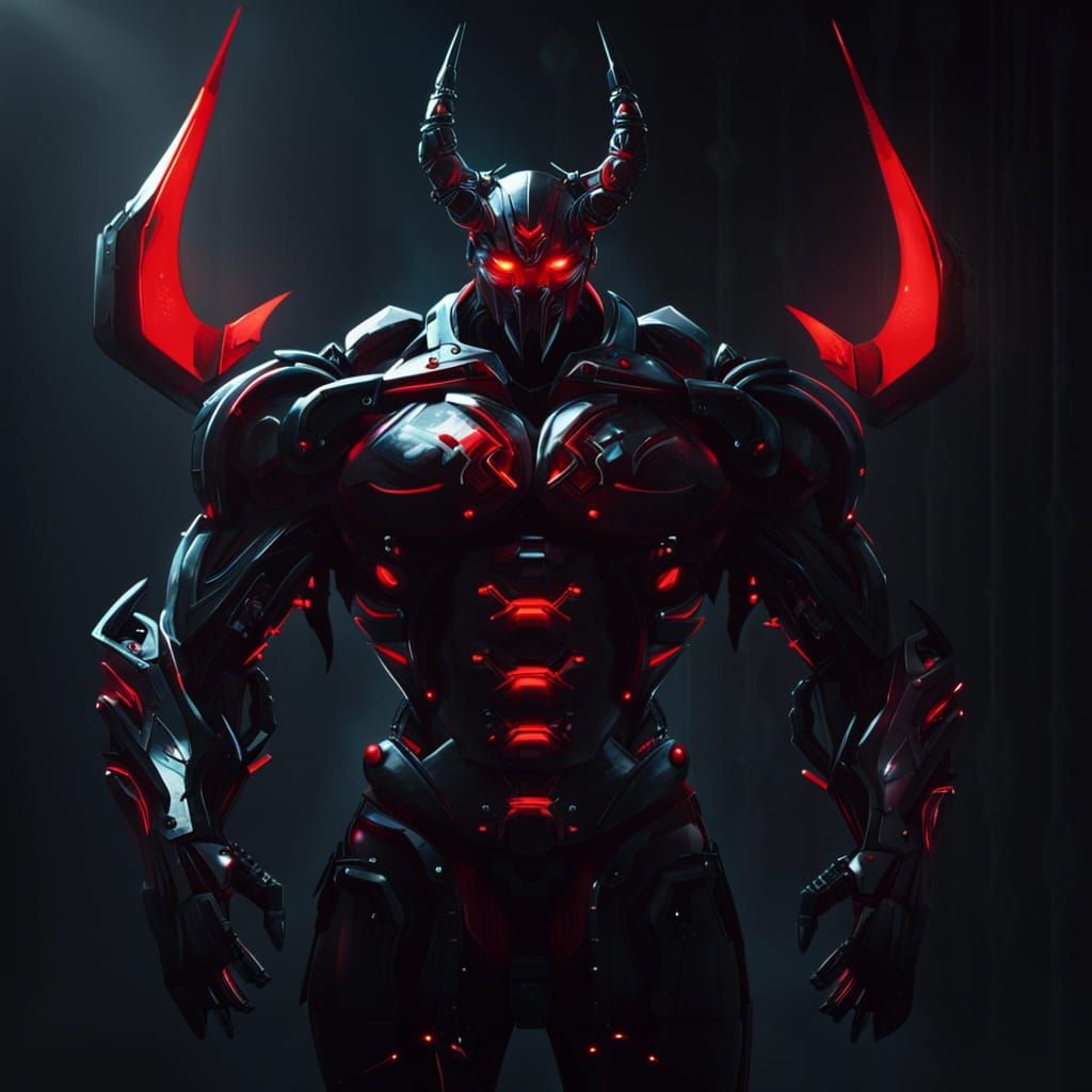 Hypermuscular Demon Cyborg Robot Concept Art