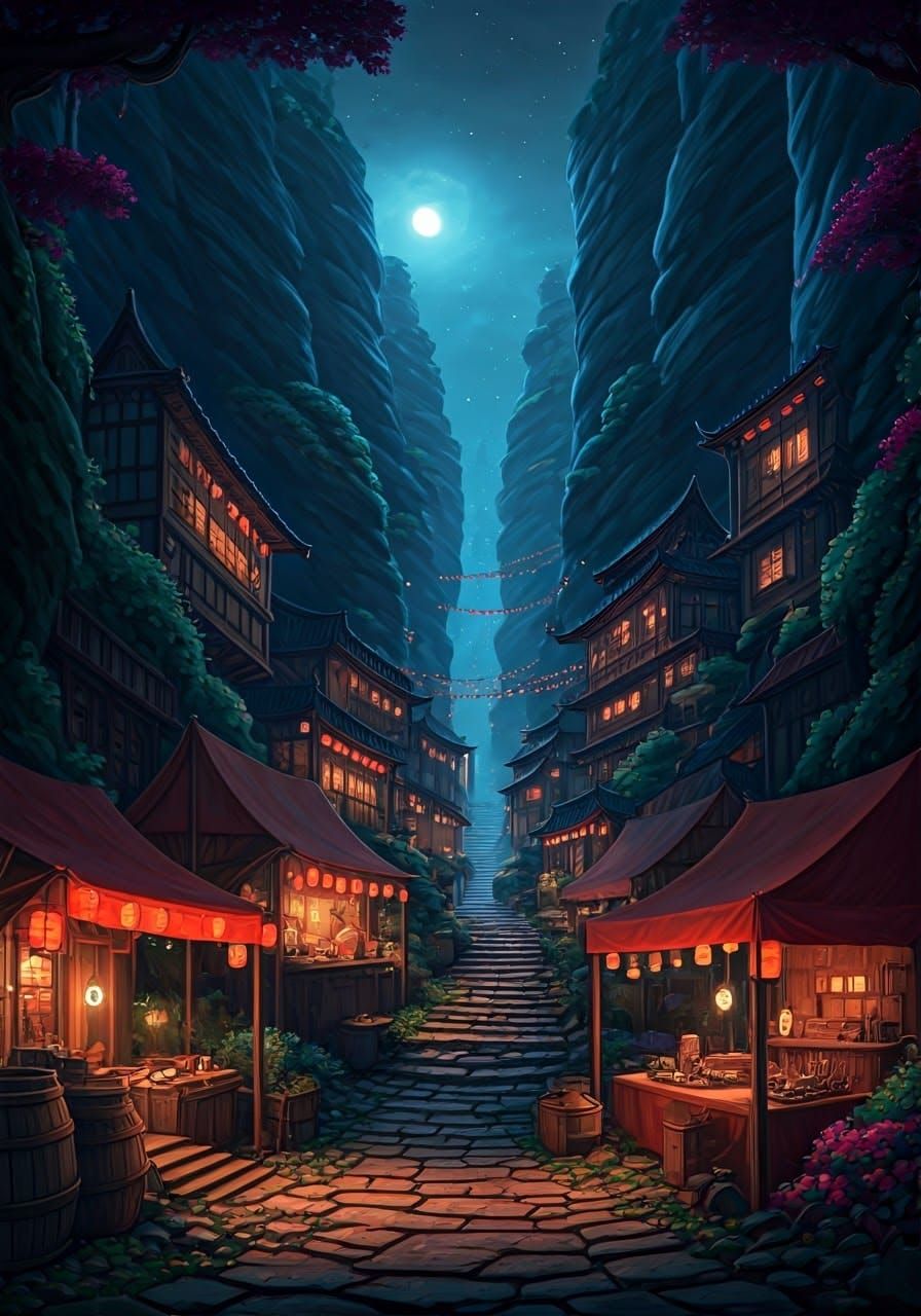 Whimsical Canyon Night Market in High Fantasy