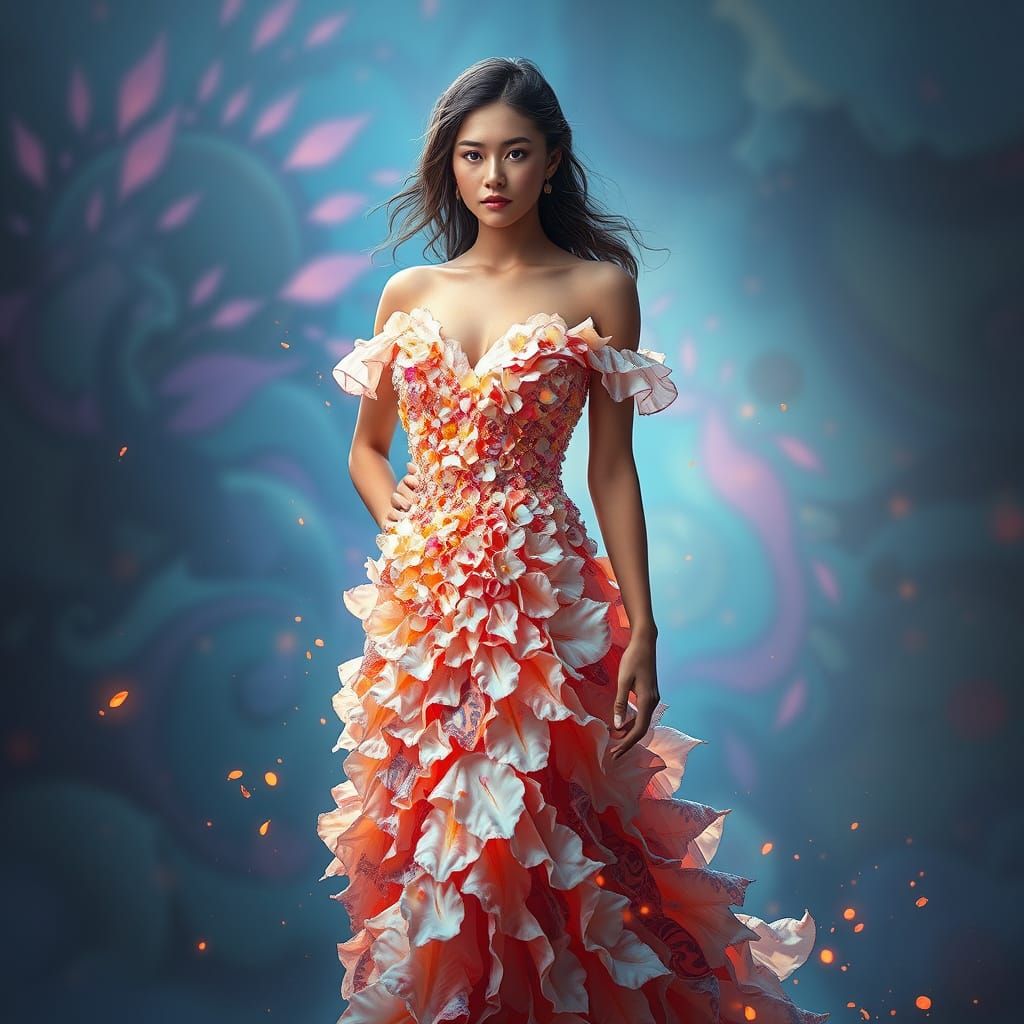 Glamorous Sea Shell Goddess in Vibrant Triadic Hues