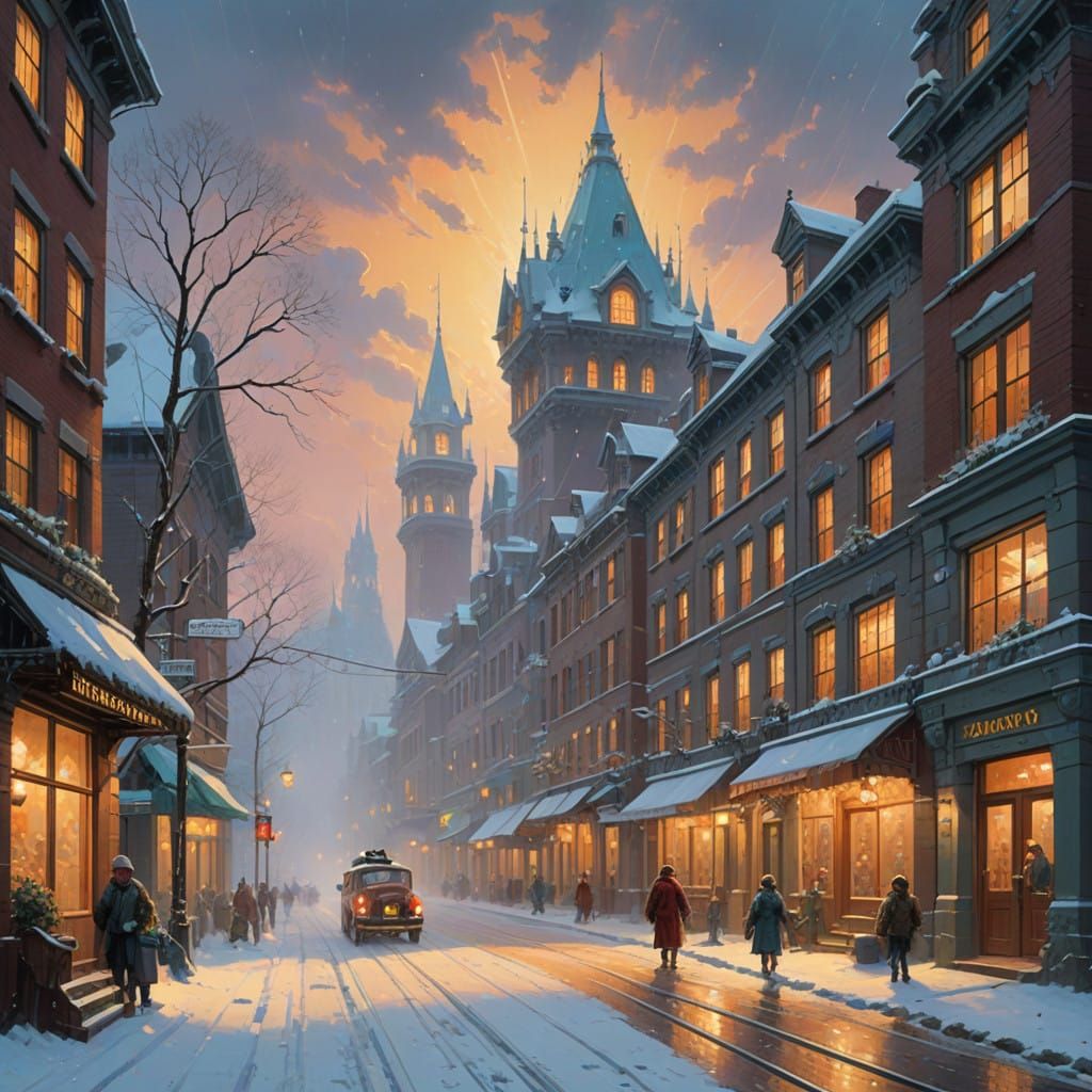 Angel Beings in Winter Wonderland Scene, in Whimsical Style