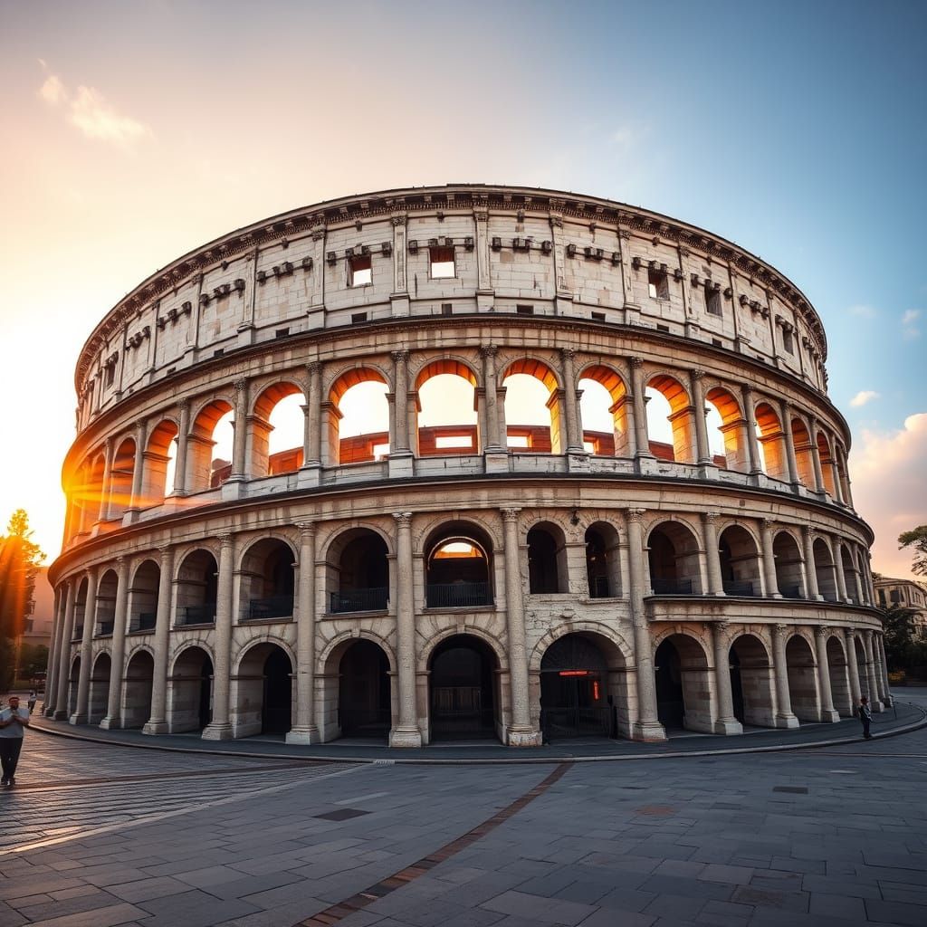 Ancient Roman Colosseum at Sunset