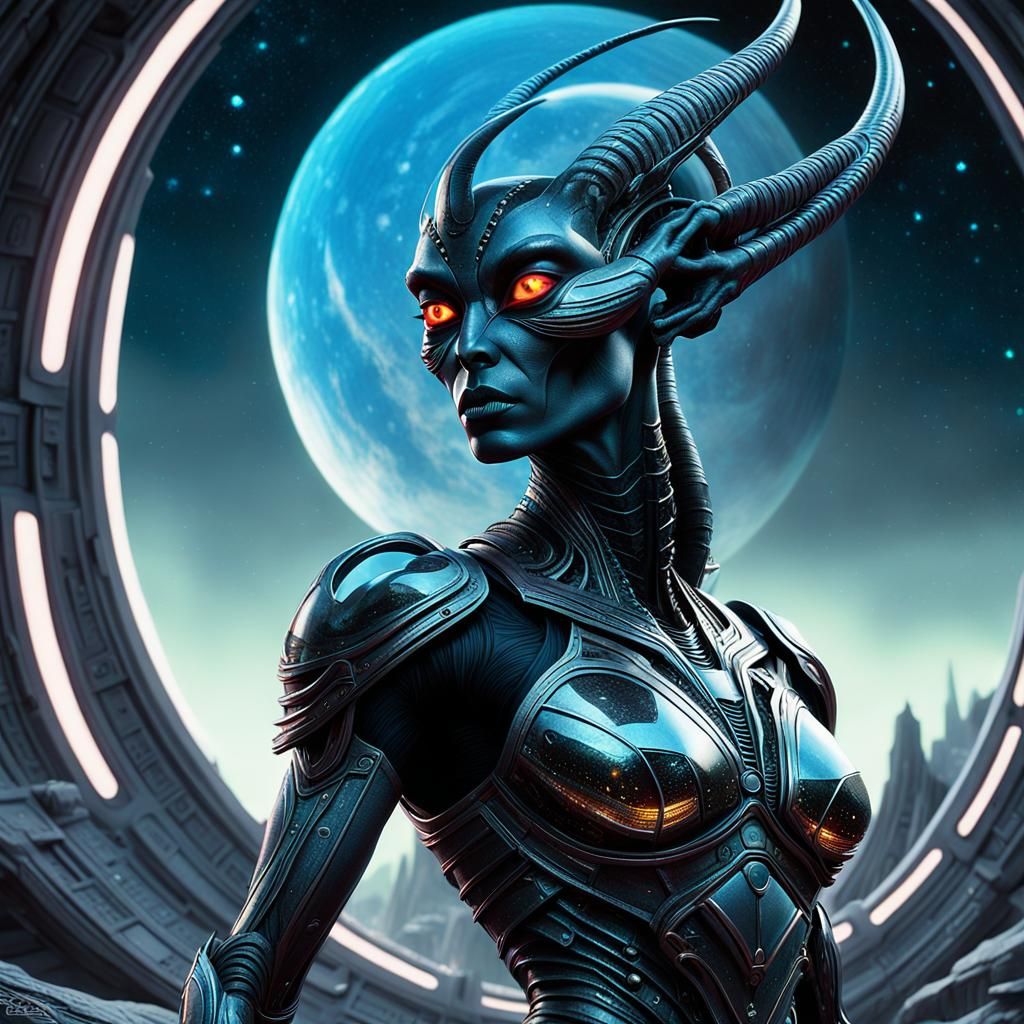 Alien Warrior Portrait in Detailed Matte Painting Style