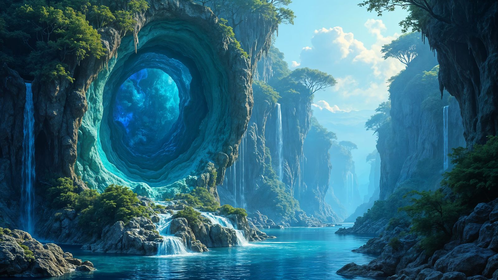 Dreamlike Geode Landscape with Floating Islands, Hyperrealis...