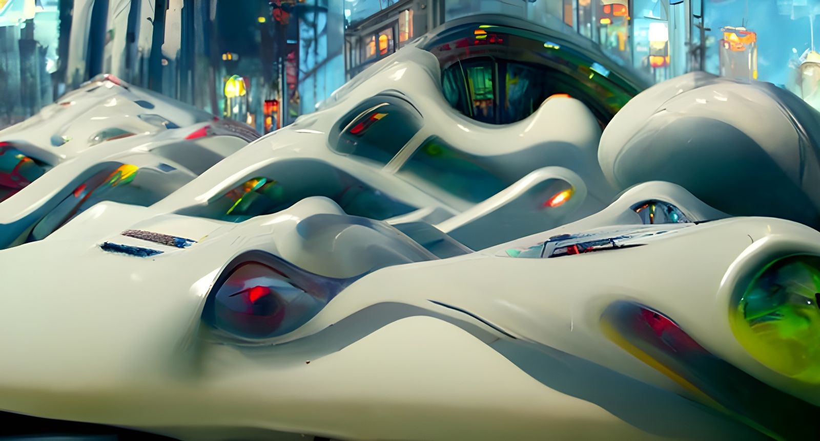 Monorail in Chinatown: Dark Hyperdetailed Digital Art