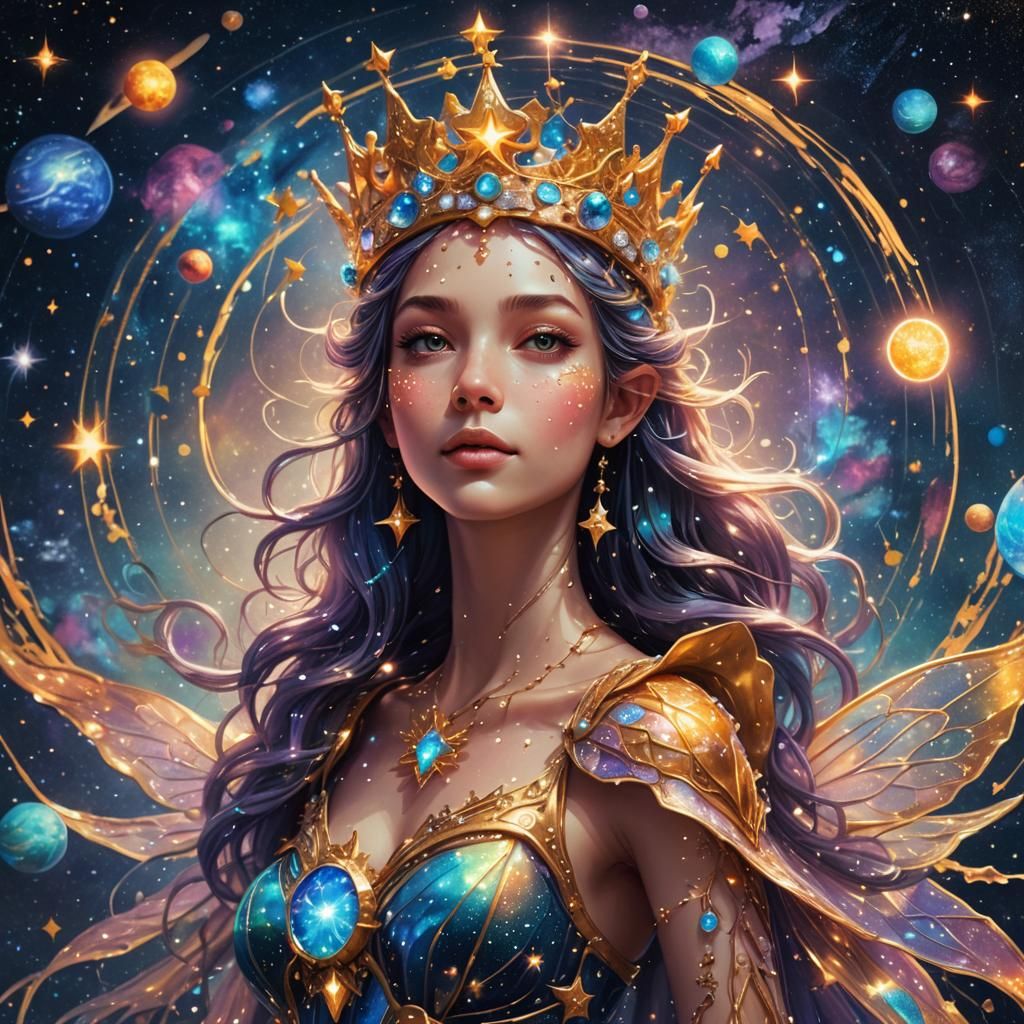 Celestial Fairy in Solar System: Cosmic Illustration