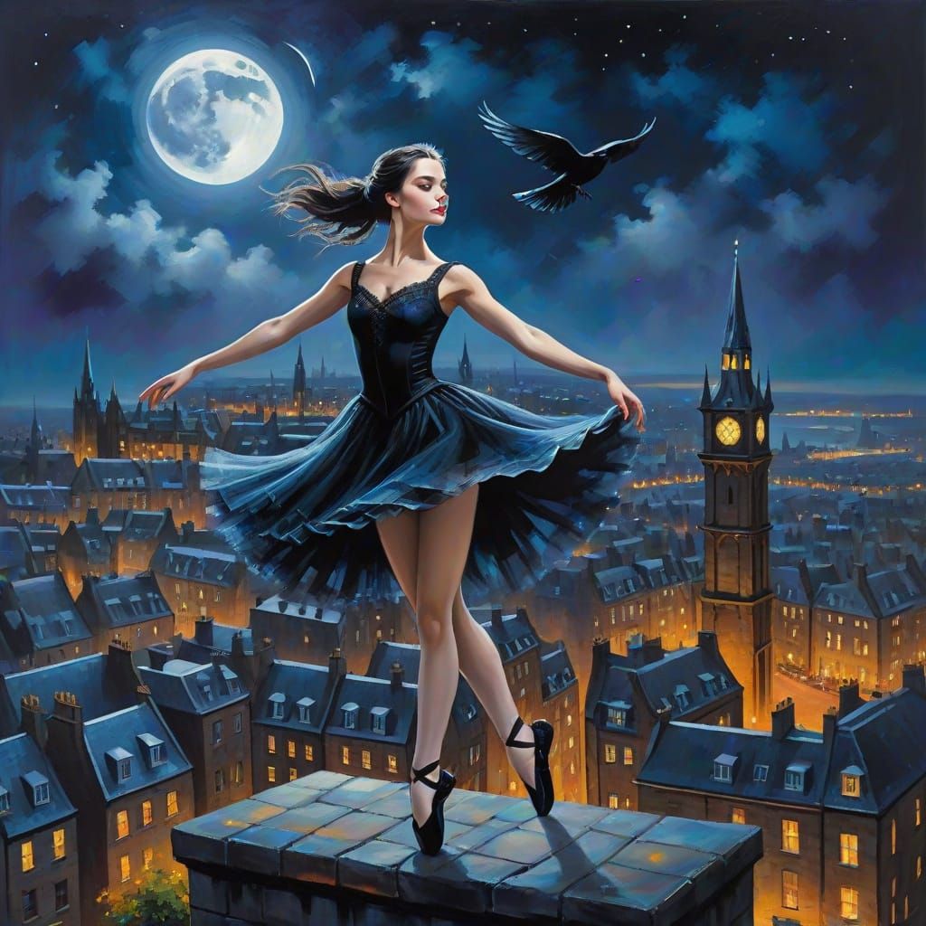 Gothic Ballerina Under Crescent Moon