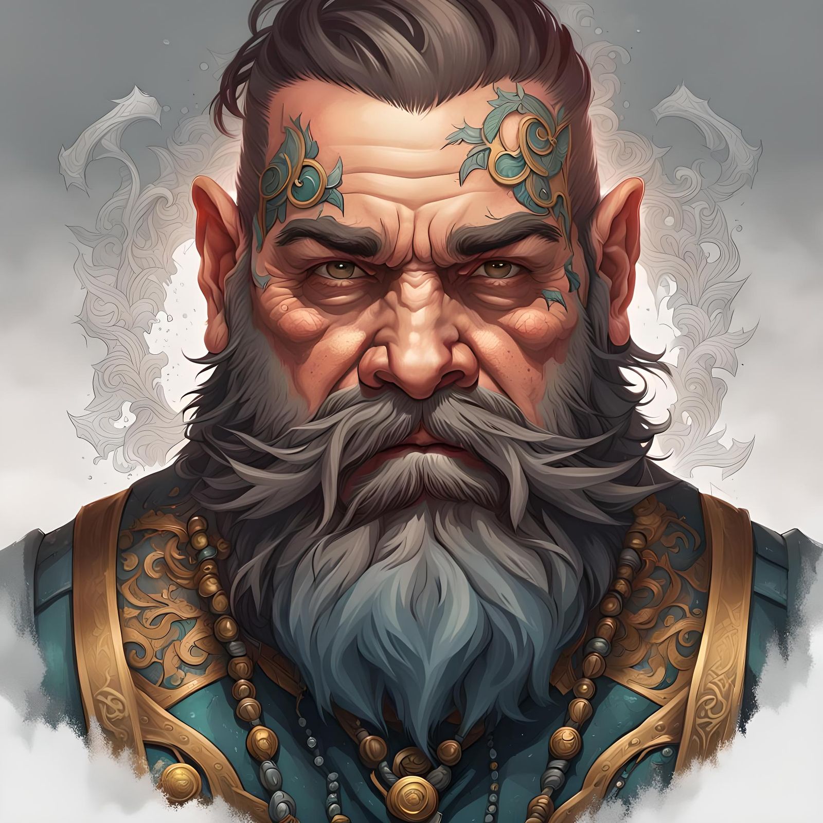 Dwarf with Tattooed Beard: Detailed Concept Art