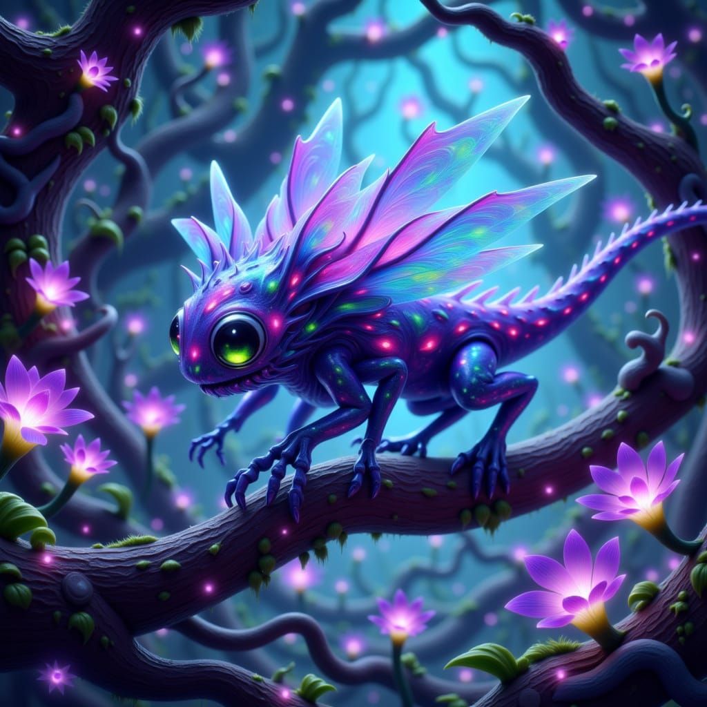 Bioluminescent Creature in Lush Alien Forest