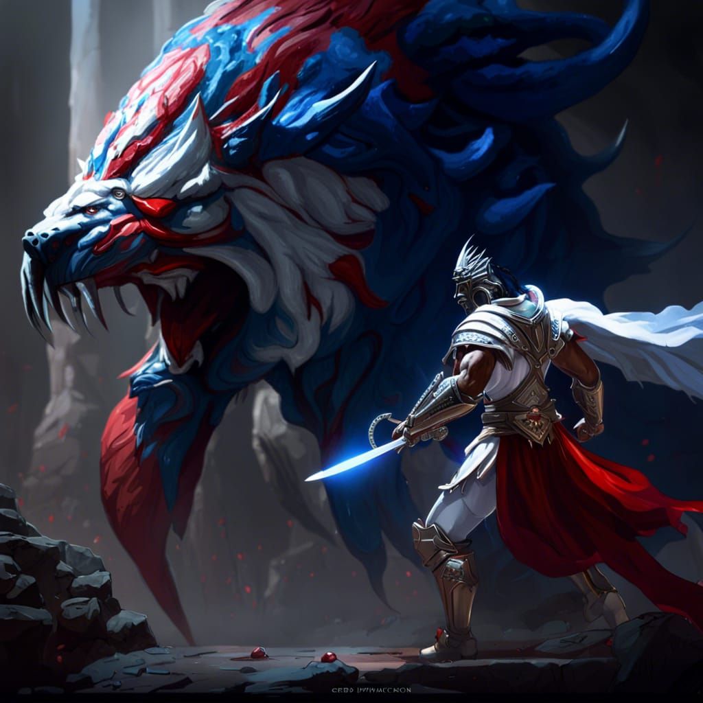 Ajax Fighting Monster: Dark Fantasy Concept Art