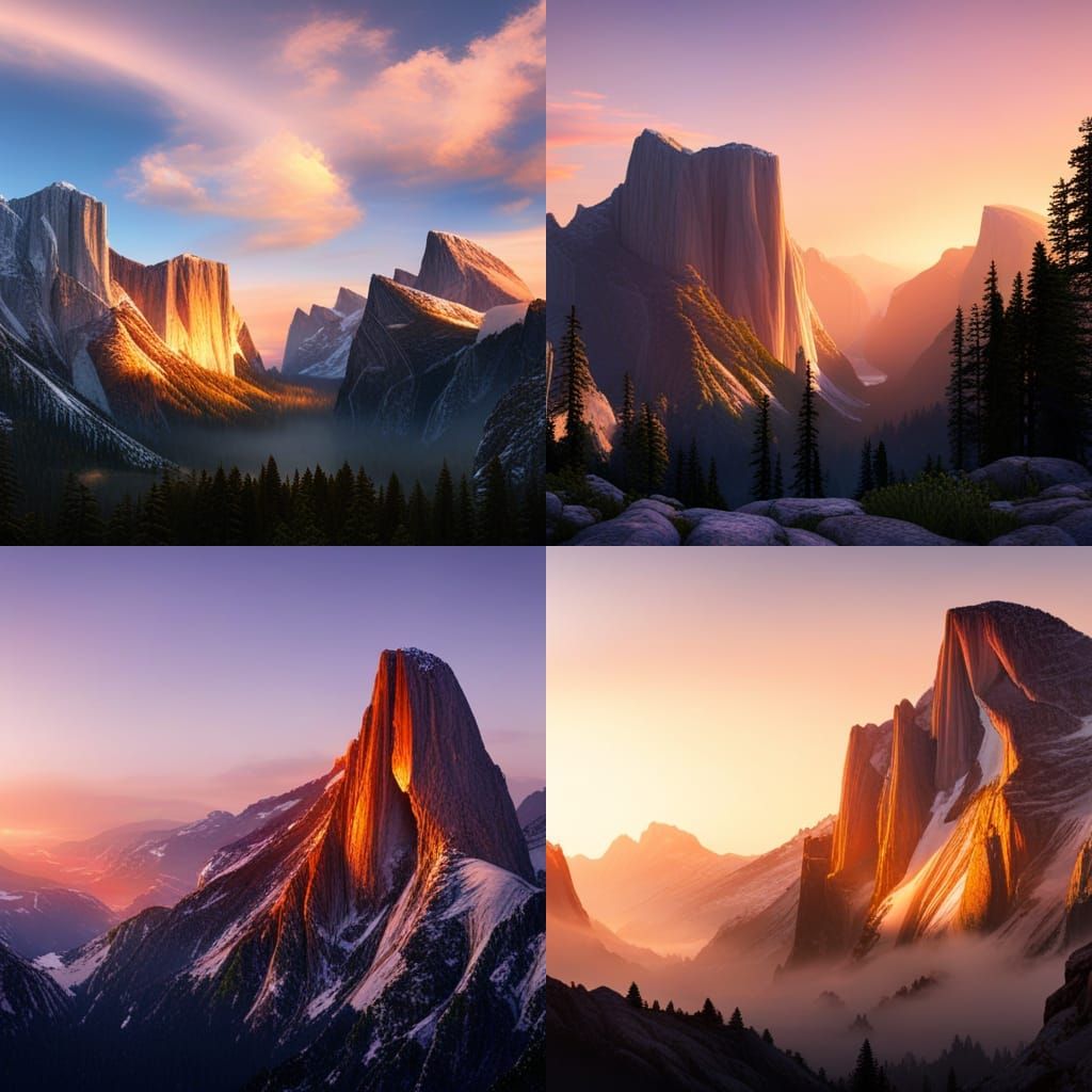 Yosemite Mountains at Sunset: Fantasy Concept Art