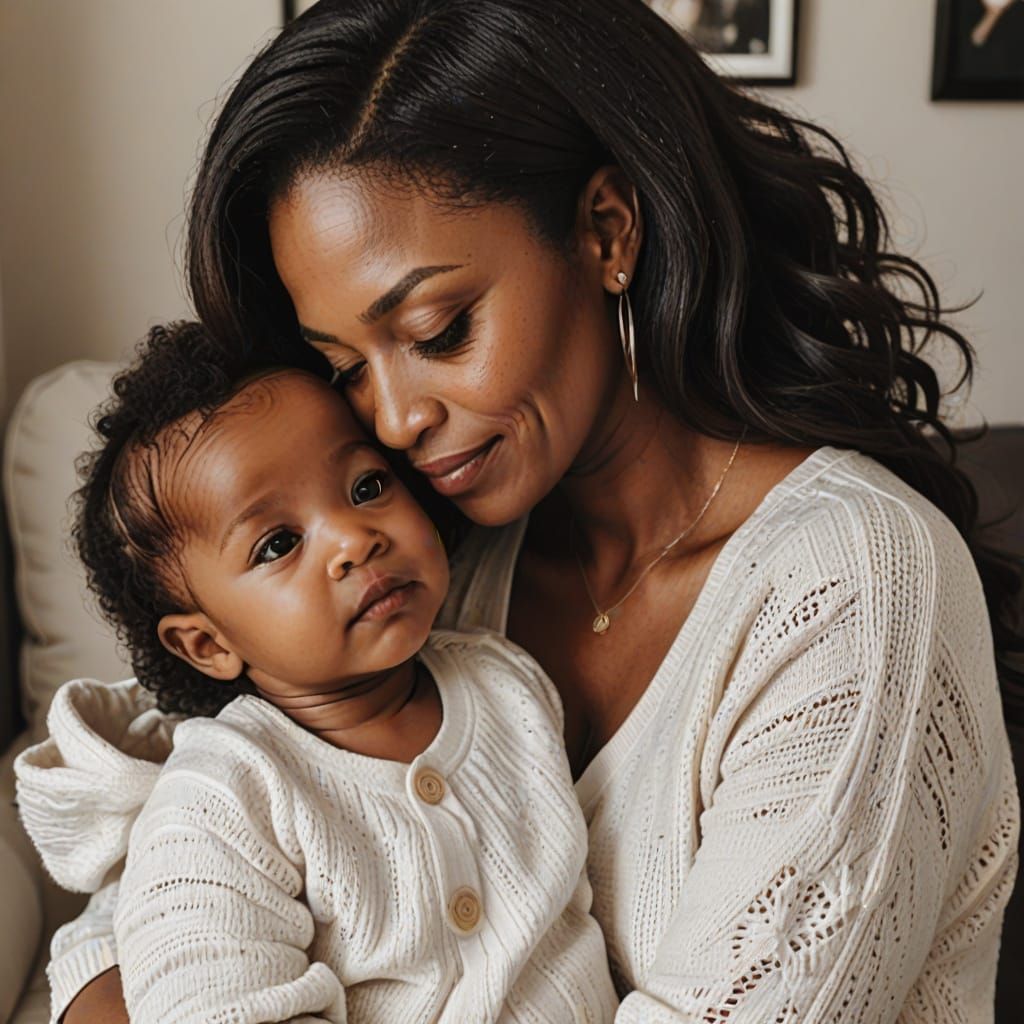 Touching Image of Mother and Baby