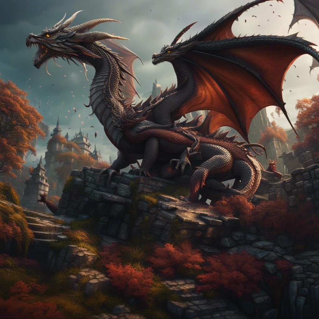 Fantastical Dragons in Detailed Matte Painting