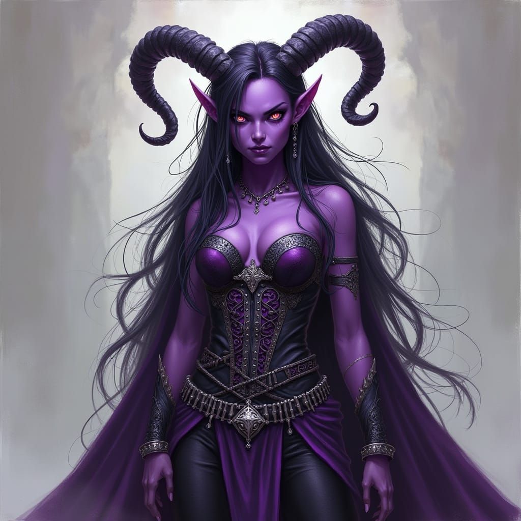 Regal Tiefling Blood Hunter with Twisted Horns