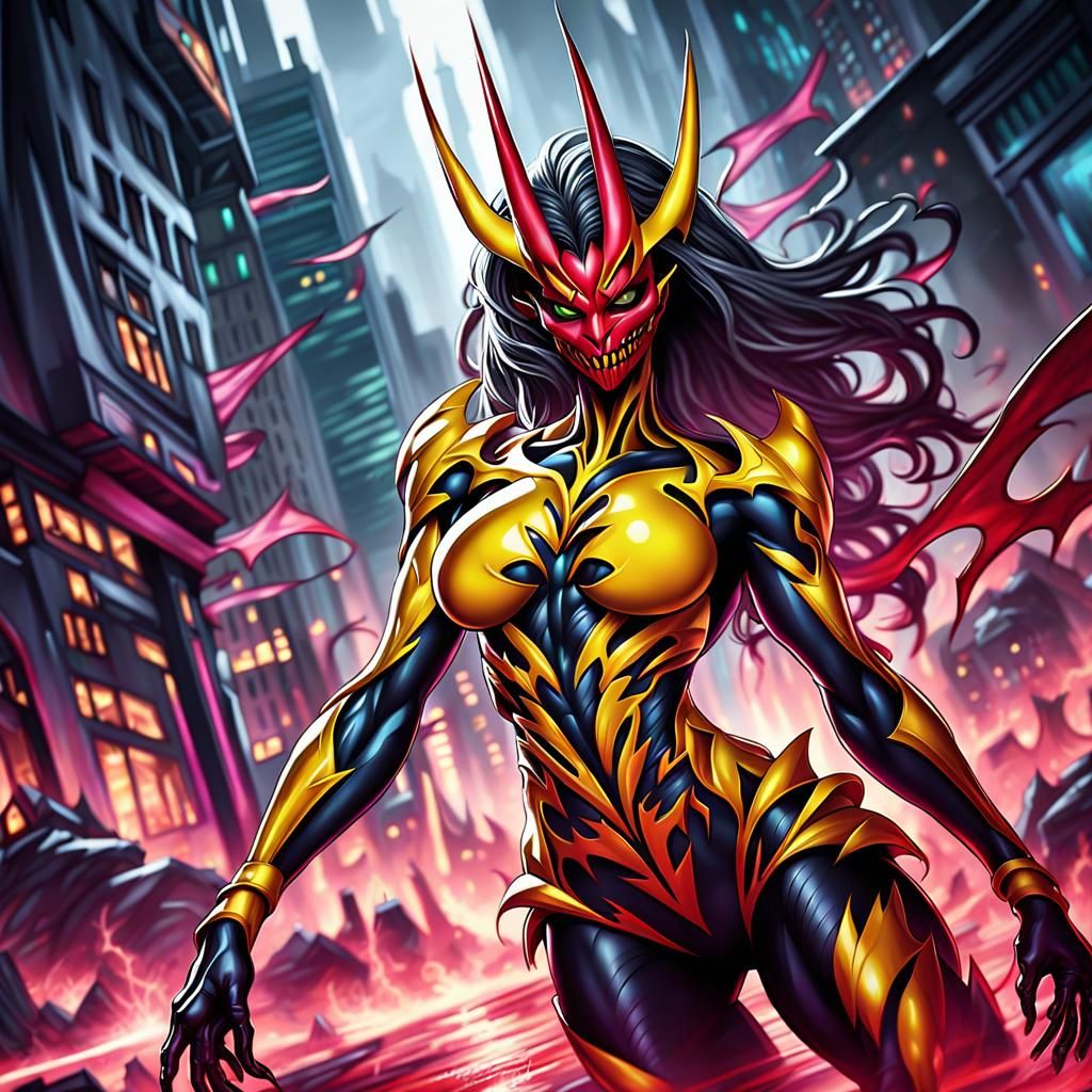 Evil Supervillain Attacks City in Dark Fantasy Style