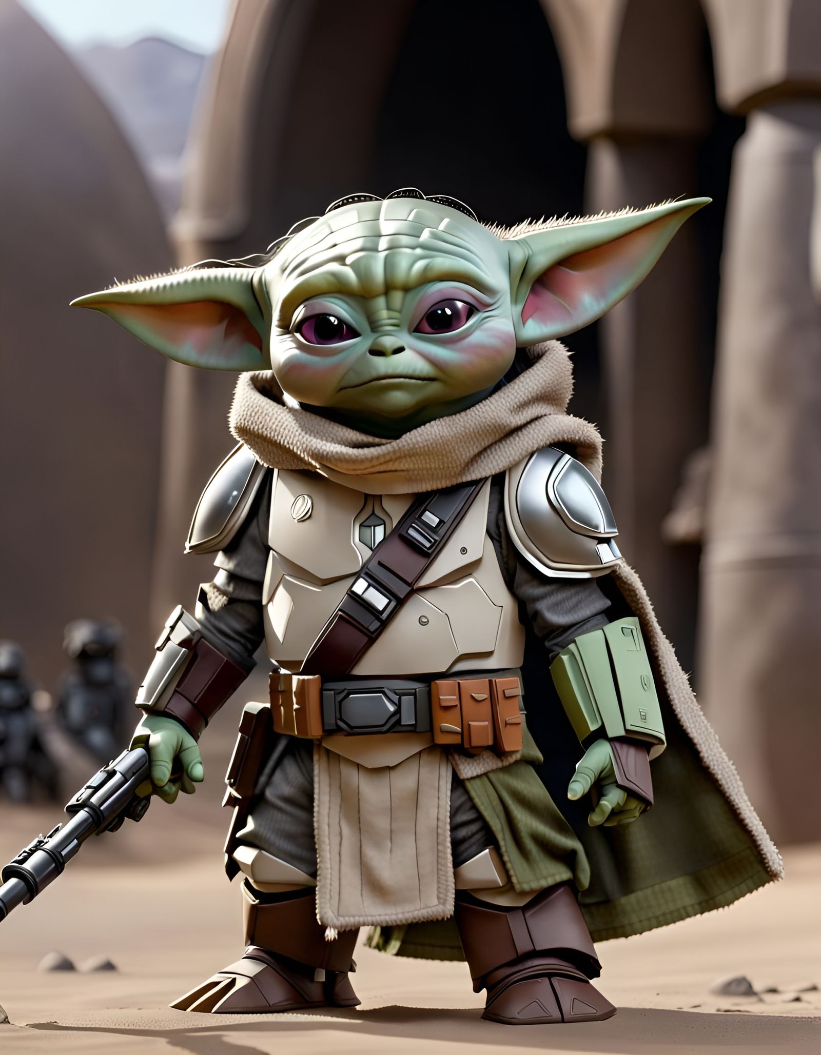 Yoda grogu in Mandalorian armor