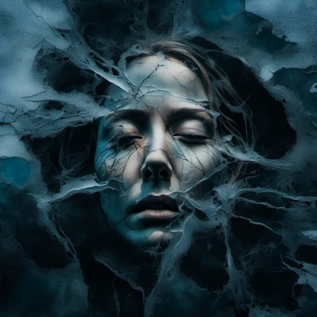 Woman's Face Frozen Under Ice on Lake