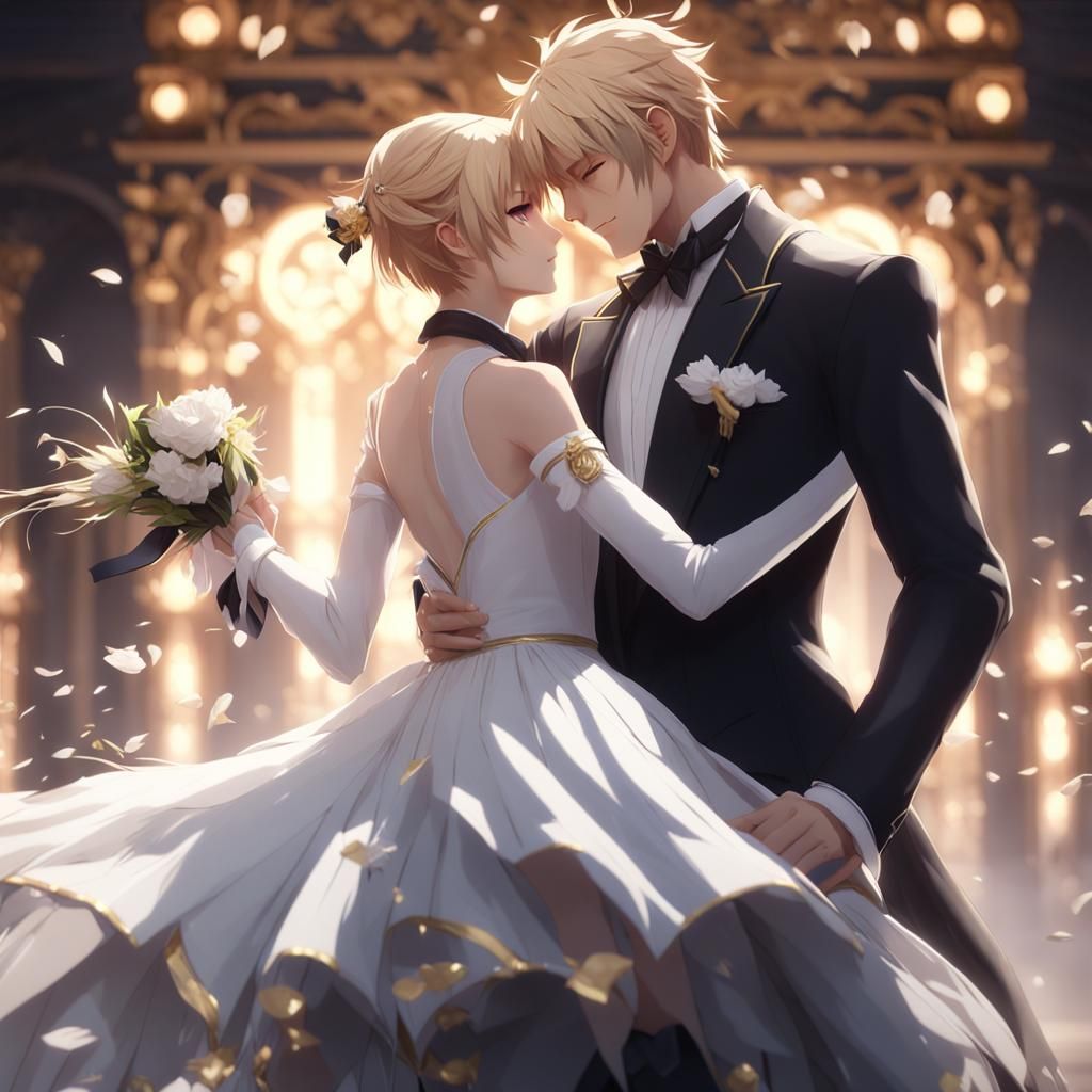 Gilgamesh and Saber Dancing: 3D Anime Art