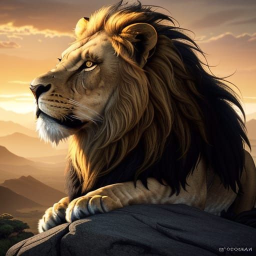 Majestic Lion on Savanna at Golden Hour