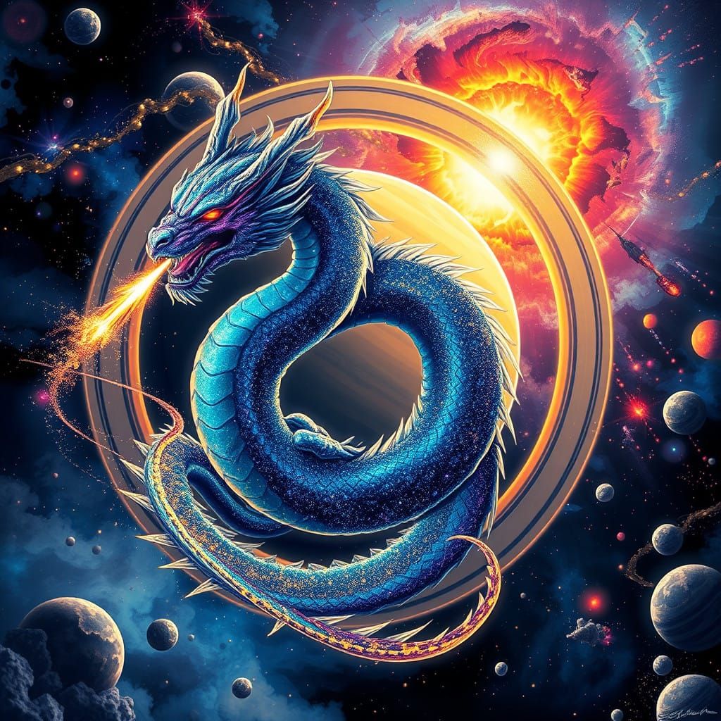 Celestial Dragon Winds Through Saturn's Rings in Vibrant Ani...