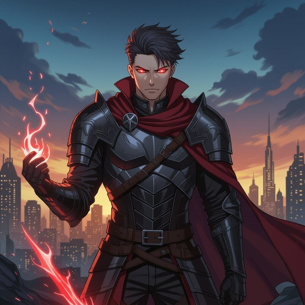 Epic Manhwa Character in Dark Armor