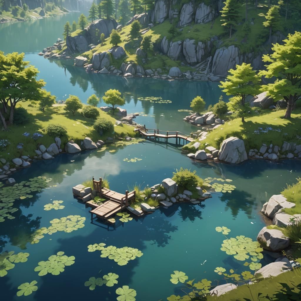 Aesthetic Lake View in 3D Anime Art