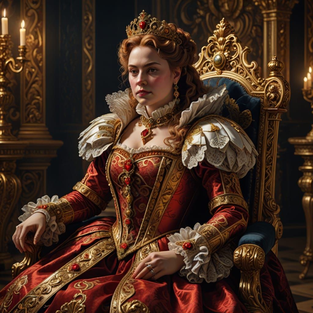 Regal Baroque Queen in Luxurious Oil Painting