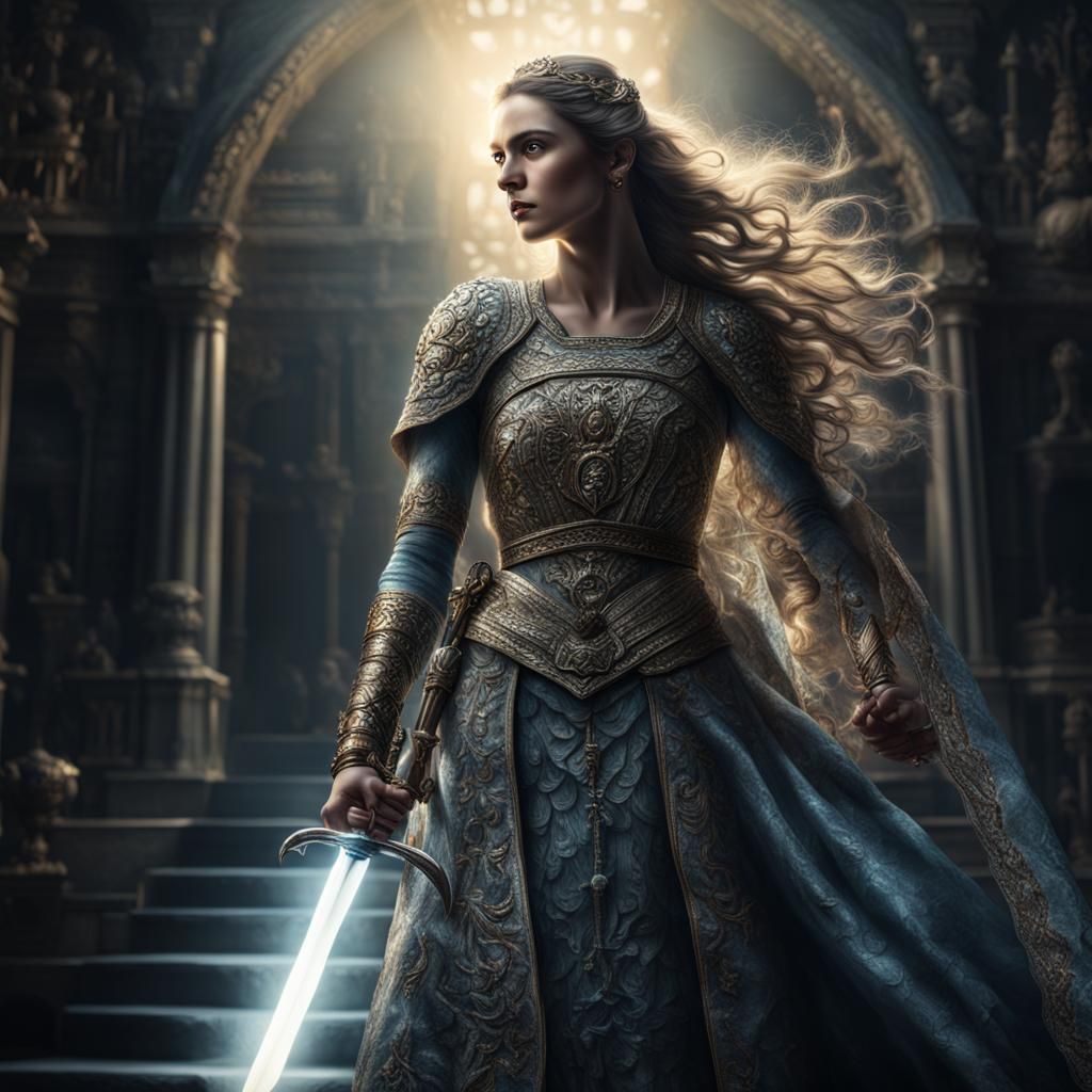 Woman with Sword of Light Goodbye: Hyperrealistic Rendering