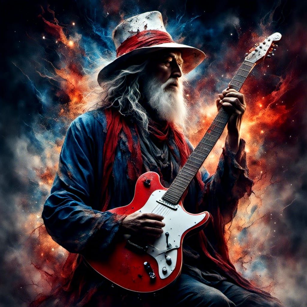 Gandalf Shreds on Electric Guitar in Hyperrealism