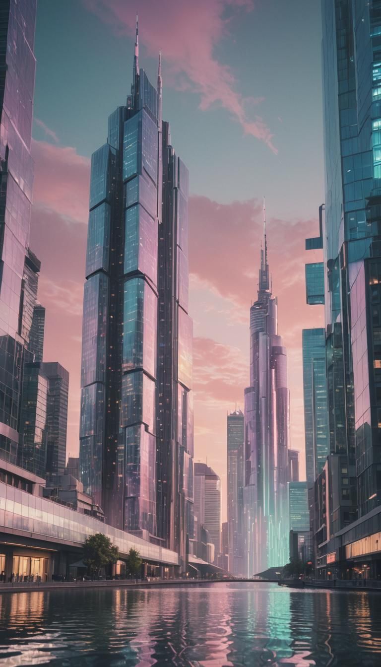 Futuristic German Cityscape with Iridescent Skyscrapers