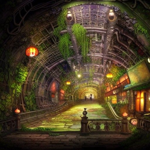 Steampunk Fairy City in Underground Cavern