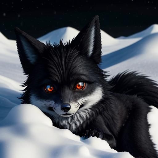Undead Black Fox in Winter, Watercolor Style