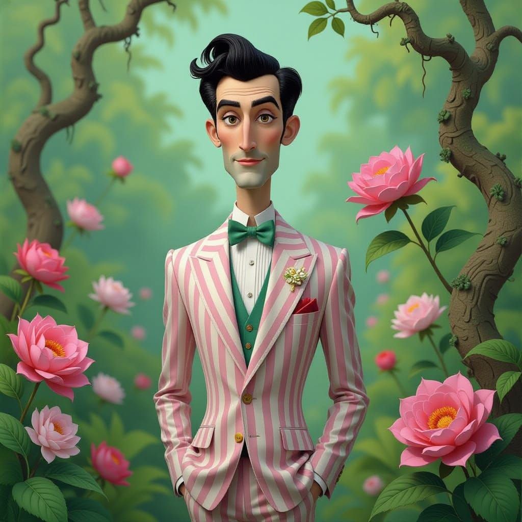 Elegant Gentleman in Whimsical Garden Scene