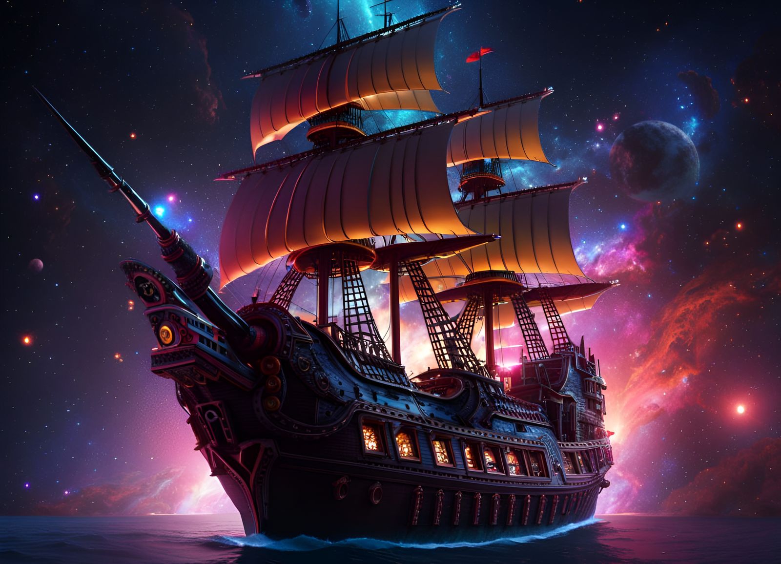 Pirate Ship Sailing Through Deep Space in Splash Art