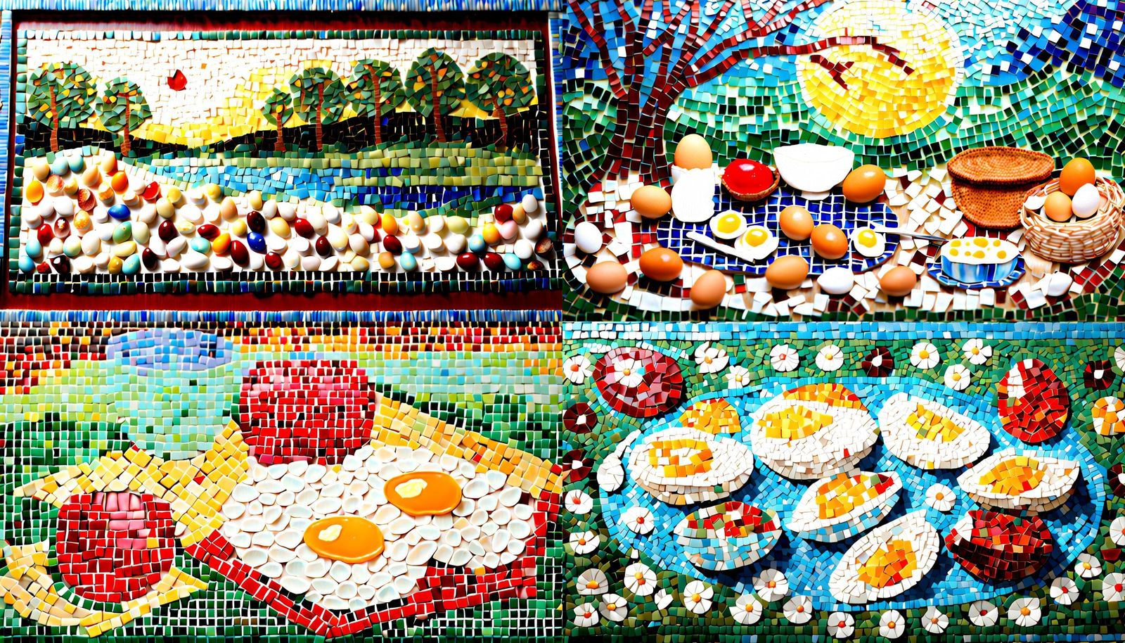 Eggshell Mosaic Picnic Scene Art