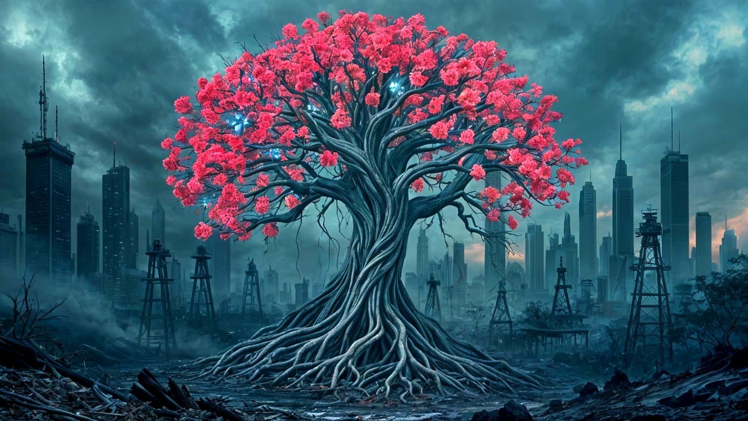 Surreal Tree Blooms in a Dystopian Ash World