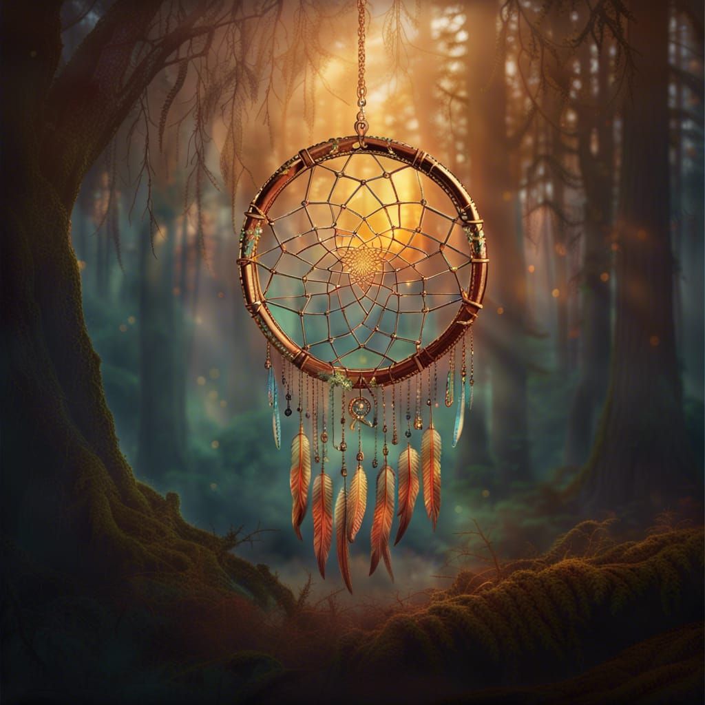 Dreamcatcher in Misty Forest: Fantasy Concept Art