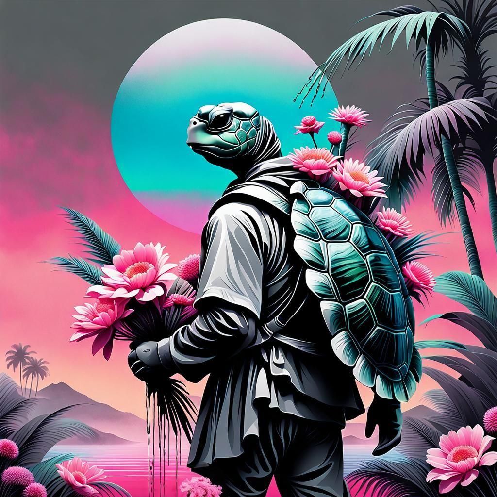 Melancholic Bouquet of Sad Flowers in Vaporwave Embroidery