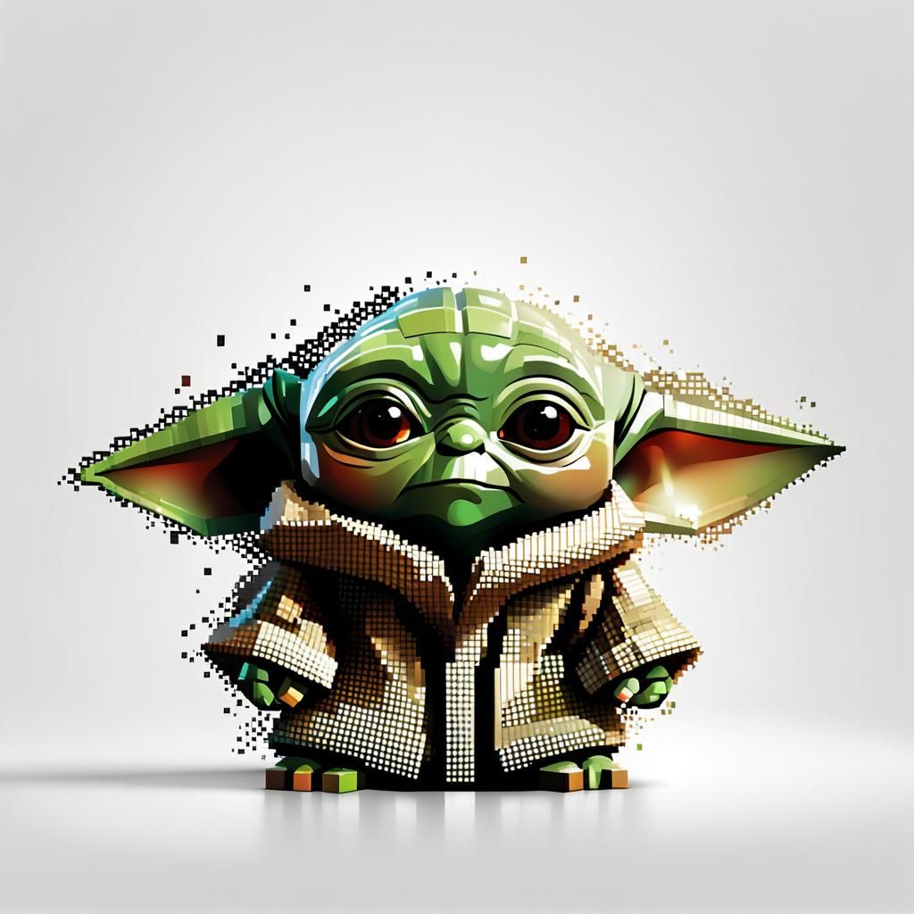 Pixelated Baby Yoda in Vectorized Cubes