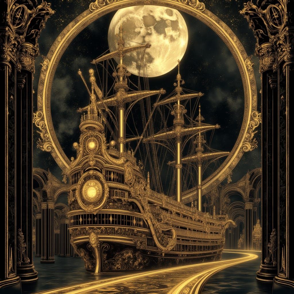 Baroque Steampunk Ship Docks at Marble Port