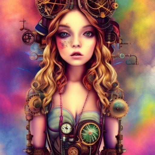 Steampunk Pixie Portrait in Fractal Watercolor