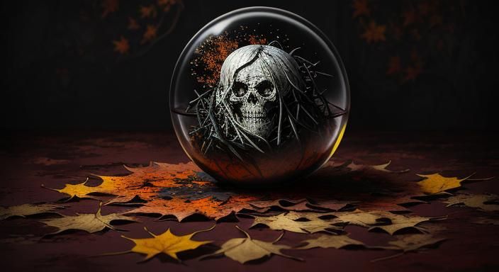 Halloween Ghoul in Glass Sphere: Ink Splatter Art