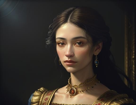 Enigmatic Woman in Baroque Oil Painting