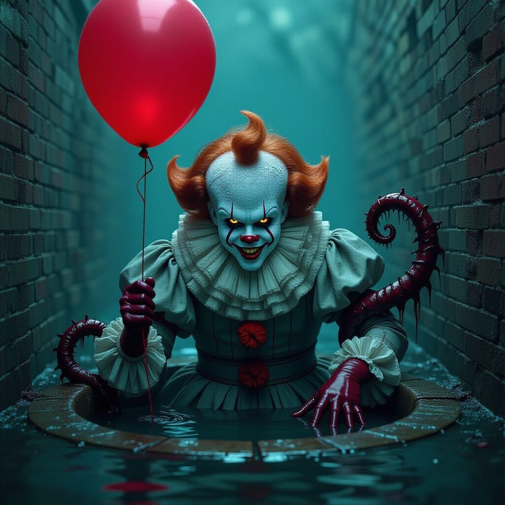 Pennywise Fused With Venom Symbiote in Dark Art Style