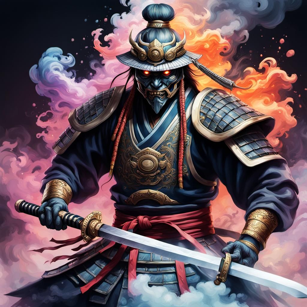 Hyperrealistic Ultra Beast Samurai with Smoke Sword