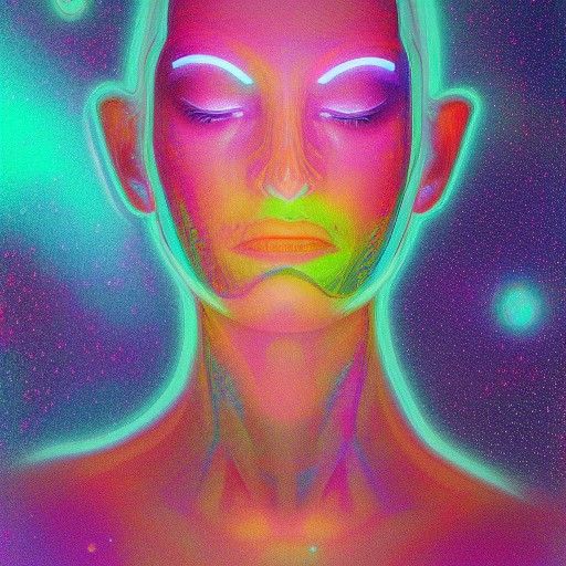 Holographic Cosmic Astral Illustration in Mixed Media