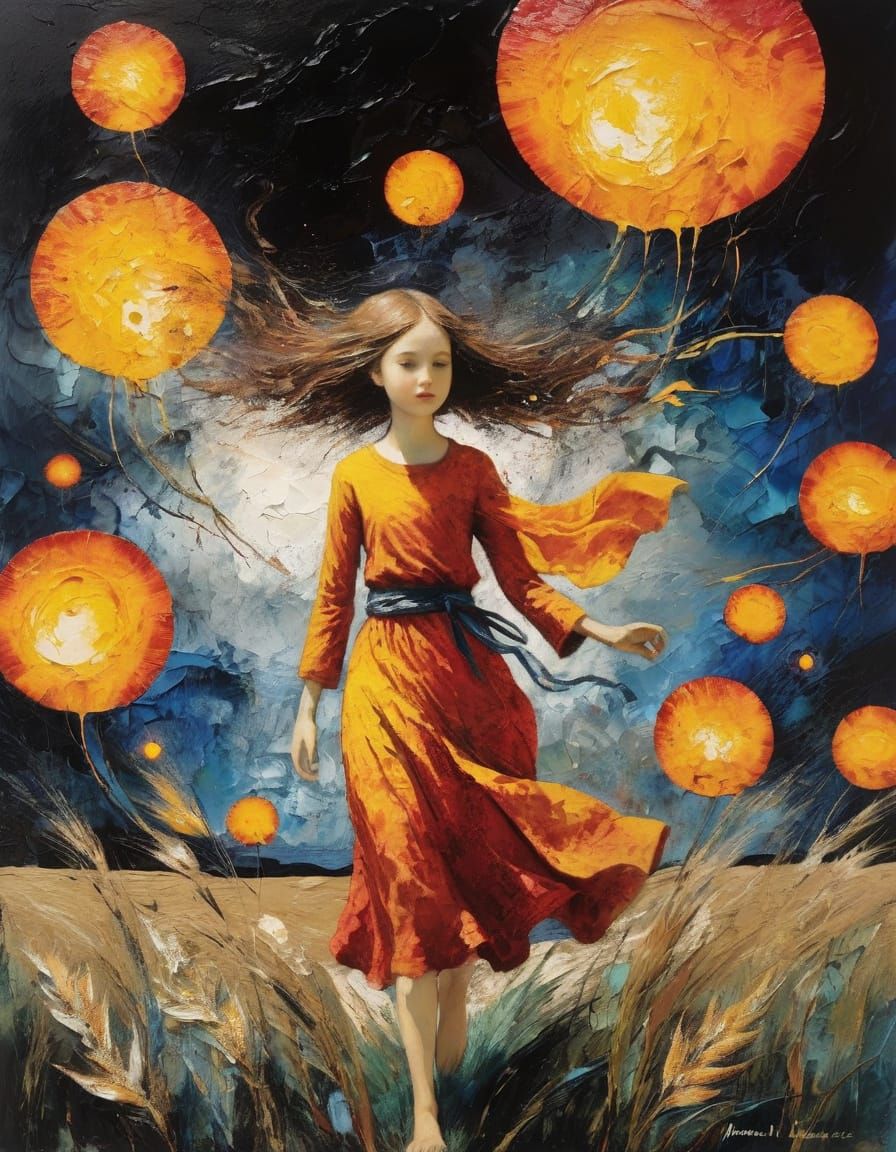 Expressionist Summer Landscape with Impasto and Encaustic Te...