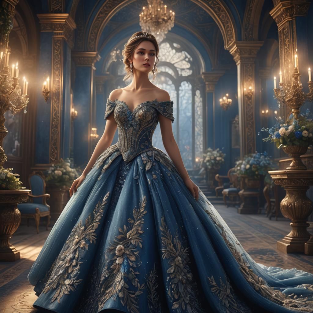 Elegant Lady in Blue Ball Gown: Fantasy Art