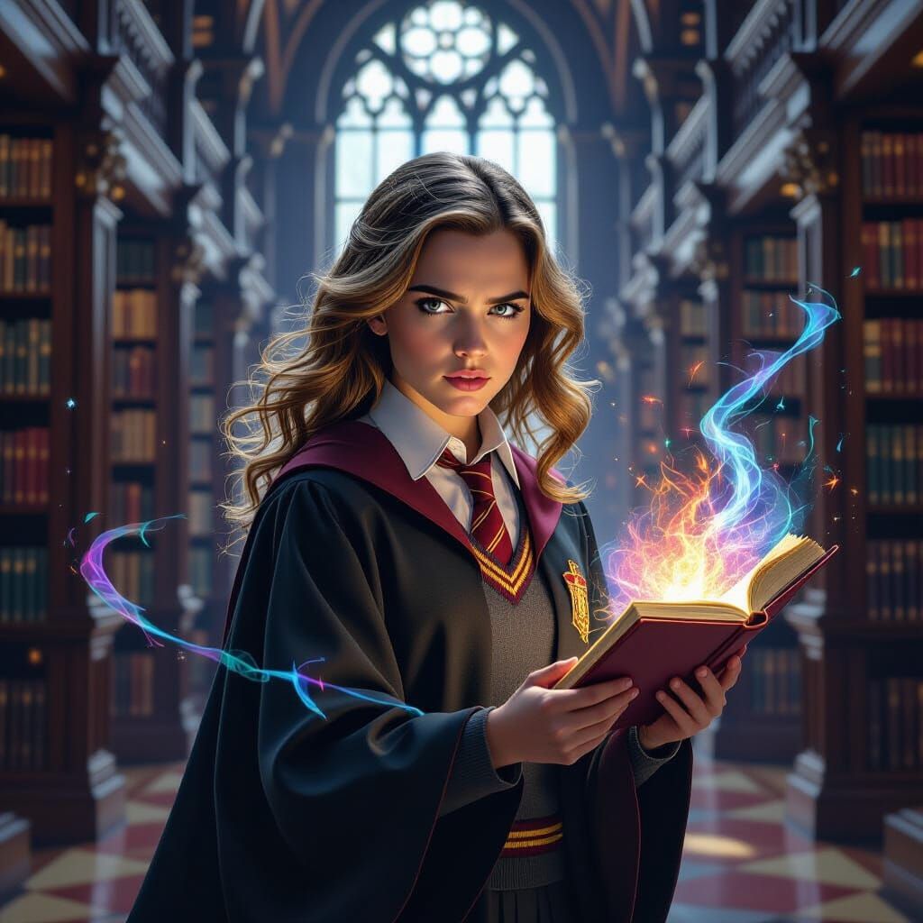 Hermione Granger in Oxford Library, Art Nouveau Portrait