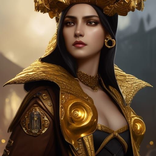 Steampunk Queen's Guard in Gold, Detailed Portrait