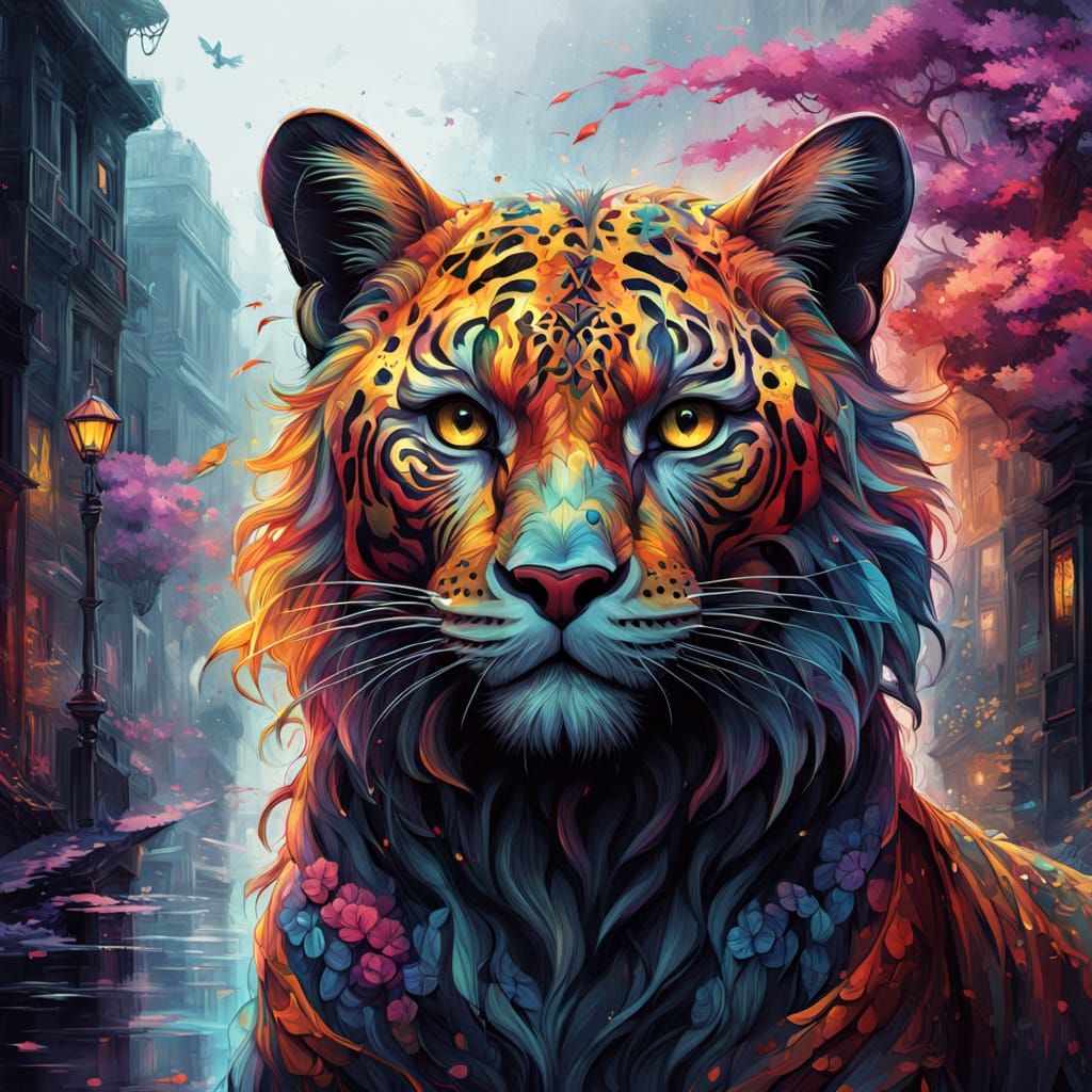 Moonlit Panther: Hyperdetailed Charcoal Fantasy in Gouache S...